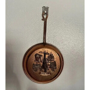 Copper Frying Skillet Engraving Paris Scene Decorative Flat Copper Hanging Pan